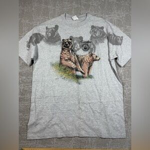 Vintage San Segal All Over Bear Alaska Printed Graphic Single Stitch T Shirt XL